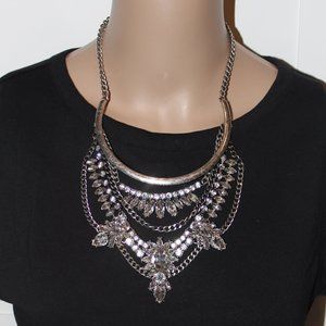 BaubleBar Crystal Grendel Bib Necklace New Silver Sparkles
